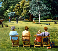 Watercolour of summertime in a London park.